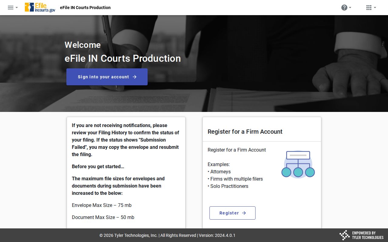 Official Indiana electronic filing login for civil court submissions