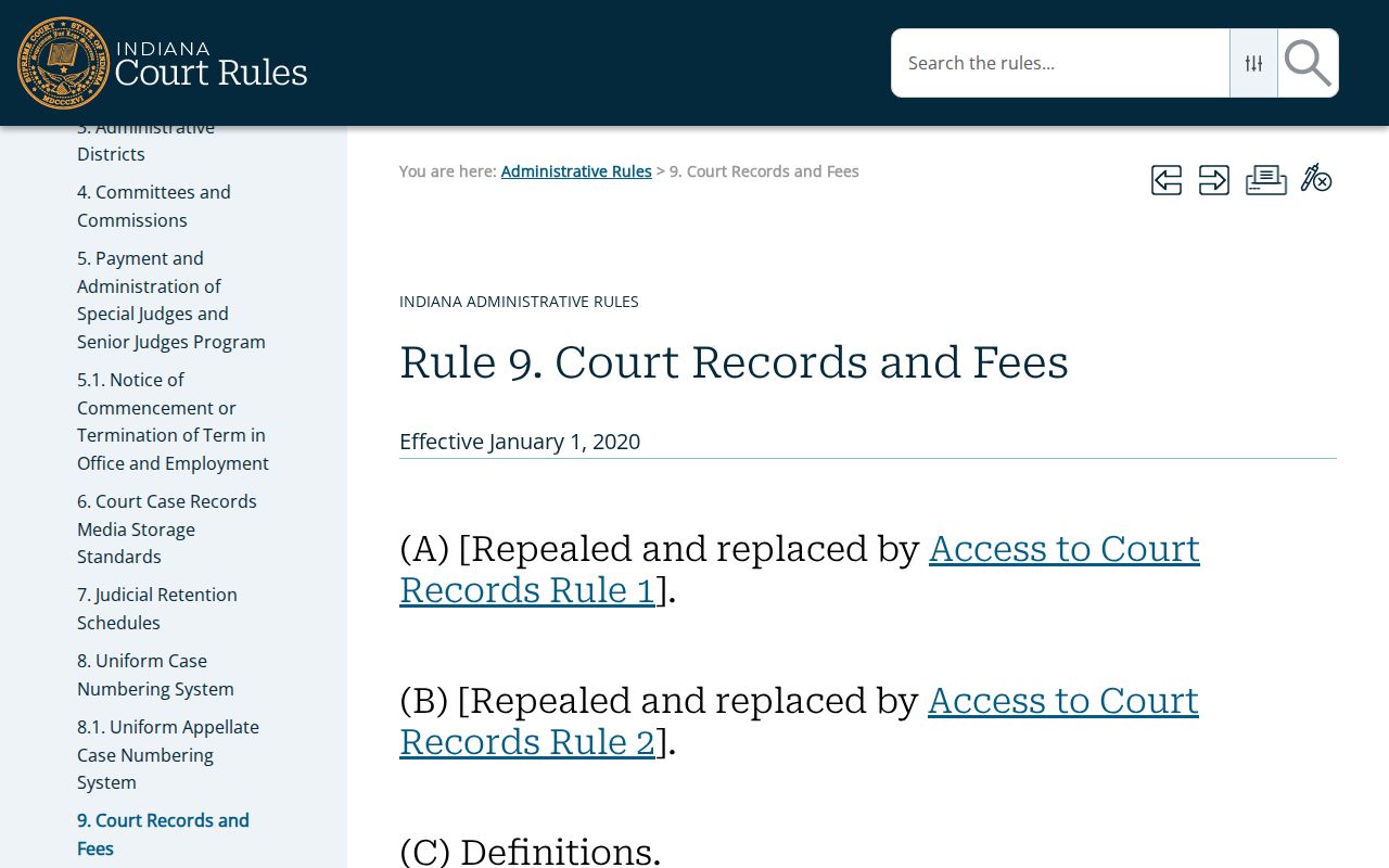 Indiana Administrative Rule 9 remote court record access framework