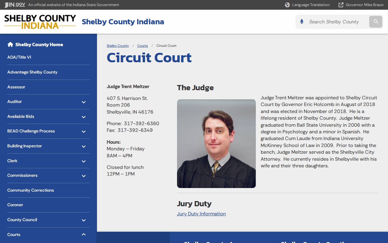Shelby Circuit Court judge Room 206 hours and contact details