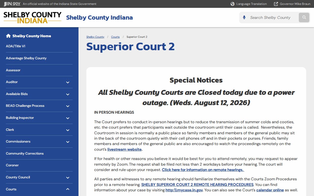 Shelby Superior Court 2 attendance Zoom and portal instructions