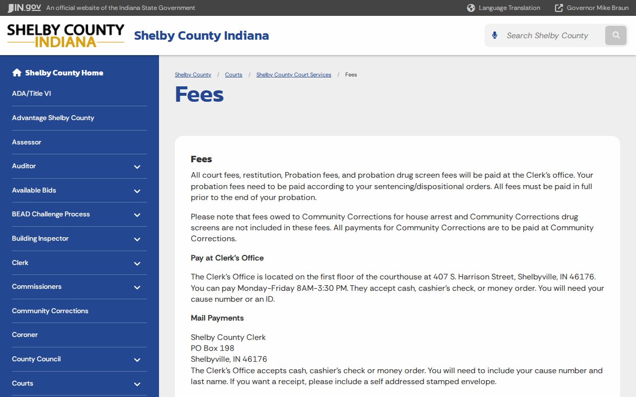 Shelby County Court Services traffic and court cost payment channels